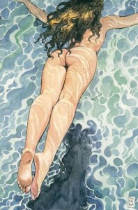 Milo Manara mujer desnuda en el agua